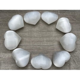 GAF TREASURES Selenite Gemstone Hearts, Polished Selenite Puffy Hearts, Selenite Crystal Palm Stone, Selenite Healing Crystal Hearts (1 Heart)