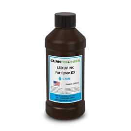 CUANTEK USA INC LED Curable UV CYAN Ink  250ml for Epson L800 i3200 DX5 XP600 heads -MADE IN USA