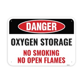 1PC Oxygen Storage Sign, 14 x 10 Inches - Aluminum - Oxygen In Use No Smoking No Open Flames Signage For Door Home
