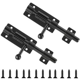 2 PCS Sliding Bolt Lock, Stainless Steel Gate Bolt Black Slide Door Latch with Screws Gate Locks for Toilet Yard Shed Door Wooden Gates 4 Inches