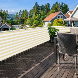 ECOOPTS 3'x12' Balcony Privacy Fence Screen with Zip Ties, Outdoor UV Protection Fence Cover for Balcony Porch Patio Deck Yard (Beige White Stripes)