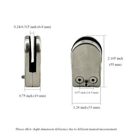 Fudatong 24 PCS 304 Stainless Steel Round Glass Clamp 1/4-5/16 Inch (6-8 mm) Adjustable Glass Bracket Flat Back Glass Clip Clamps Holder for Balustrade Staircase Handrail 24 Pack