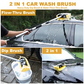 NAVAPAL 54" Car Wash Brush with Long Handle and 12" Soft Bristle Brush Head, Water Flow-Thru Car Washing Brush with Hose Attachment for Cleaning Car, RV, Truck, Boat, Camper, House Siding and More
