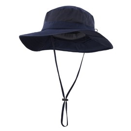 Magracy Unisex Mens Outdoor Wide Brim Sun Hat Mesh UPF50+ Safari Hats with Neck Flap Fishing Hats Navy Blue