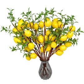 VIERENA 6PCS Lemon Decor Fake Lemons Branch Yellow Artificial Lemon for Kitchen,Party,Farmhouse,Table Centerpiece,Home Decoration