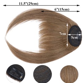 SEGO Clip-In Real Hair Bangs, 100% Remy Hair, One Piece Extensions, Fringe Extension, Natural, Light Brown #6, Curved Bangs, 6 Inches (15 cm), 14 g