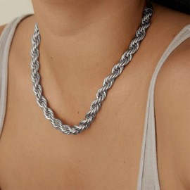 Cimenexe Bohemian Twist Link Chain Choker Necklace Silver Rope Chain Necklace Twist Rope Chain Collar Necklace Chunky Link Chain Necklace Jewelry for Women