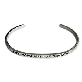 Elegant Bangle Silver or Rose Gold with Mantra and Saying - Engraving in 2 Sizes Leben Wird aus Mut gemacht, Stainless Steel