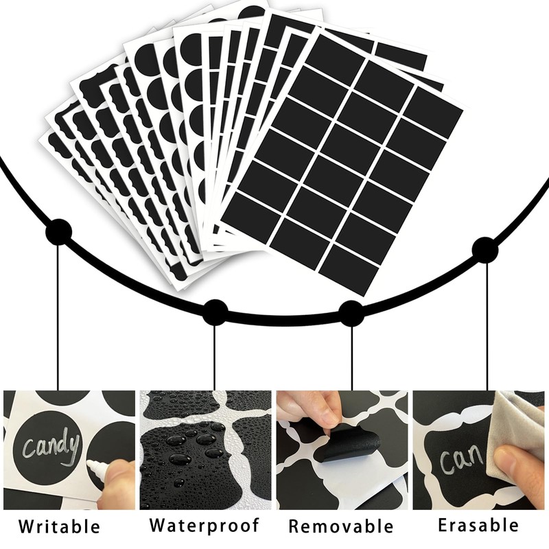 290 pcs Chalkboard Labels,Removable Blackboard Label Stickers,3 Assorted Shapes,with 2