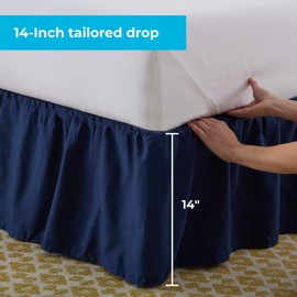 Linenspa 14 Inch Microfiber Ruffle Bed Skirt - Wrinkle and Fade Resistant - Machine Washable - Easy Use Ruffle Bed Skirt - King Size - Navy