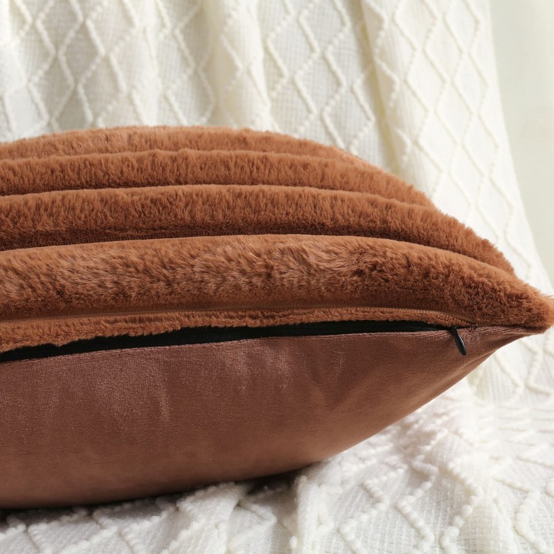 FUTEI Brown Striped Decorative Throw Pillow Covers 18x18 Inch Set