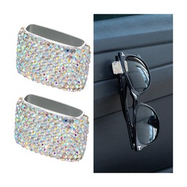 Bittwee 2PCS Bling Car Sunglasses Holder, Diamond Rhinestone Automotive Dashboard Glasses Eyeglasses Hanger Hook Sun Visor Clip Car Organizer for Women Men, Universal for Vehicle Home Office（AB）