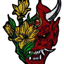 Hannya Flower Embroidered Iron on Sew on Patch