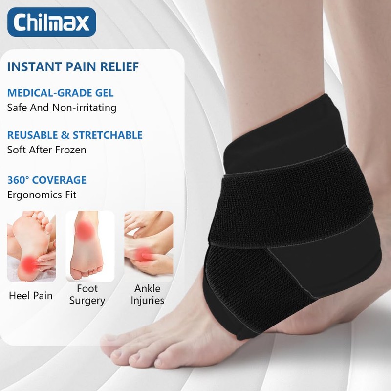 Chilmax Ankle Heel Ice Pack Wrap Brace for Swelling,Gel Cold/Hot
