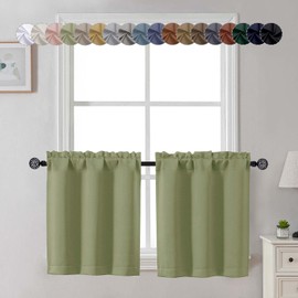 Gwine 24 Inch Long Tier Curtains for Small Window, Short Blackout Kitchen Curtains Over Sink, Half Window Drapes for Bedroom Bathroom Basement, 2 PCS, Each 30" Wx24 L, Sage Green