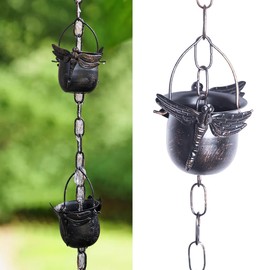 Topadorn Rain Chain for Gutters,12 Cups Rain Collector with Adjustable Length Chains for Enhanced Outside Garden Appeal Rain Bell Design,Dragonfly Rain Chains
