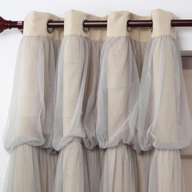 INLINAS 52W x 84L Inch Blackout Curtains with Wedding Backdrop Style Sheer Overlay Thermal Noise Reduction for Bedroom and Living Room Energy Saving Panels, Beige Curtains with Grey Sheer