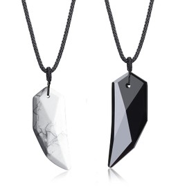 COAI Obsidian Howlite Wolf Tooth Yin Yang Couples Pendant Necklaces