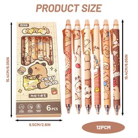 PcvGef Capybara Pens, 12 Erasable Ballpoint Pens, 0.5 mm Fine Line, Ideal for School and Office, Practical Writing Instruments with Capybara Design
