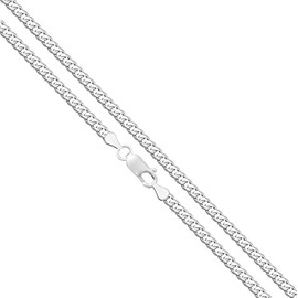 US Jewels Solid 925 Sterling Silver 24in Curb Chain Necklace, Size 4.0mm