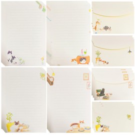 RuiChy Letter Set, A5 Letter Set, 12 Envelopes, 24 Stationery Papers, Cat Theme, Ruled, Stationery Paper, Gift Envelopes, Simple Love Letters, Message Cards, Fashionable, Invitations, Weddings,
