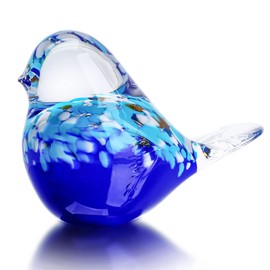 QFkris 6.5inch Blown Glass Blue Bird Figurine Collectibles Handmade Art Glass Animal Paperweight,Home Decoration Tabletop Centerpiece