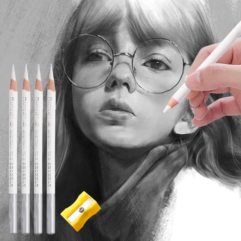 Sketching Highlight Pen, White Charcoal Pencil, White Charcoal Pencils, 4