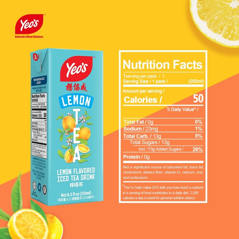 Yeo’s Lemon Iced Tea Drink, 8.5 Oz (Pack of 24)
