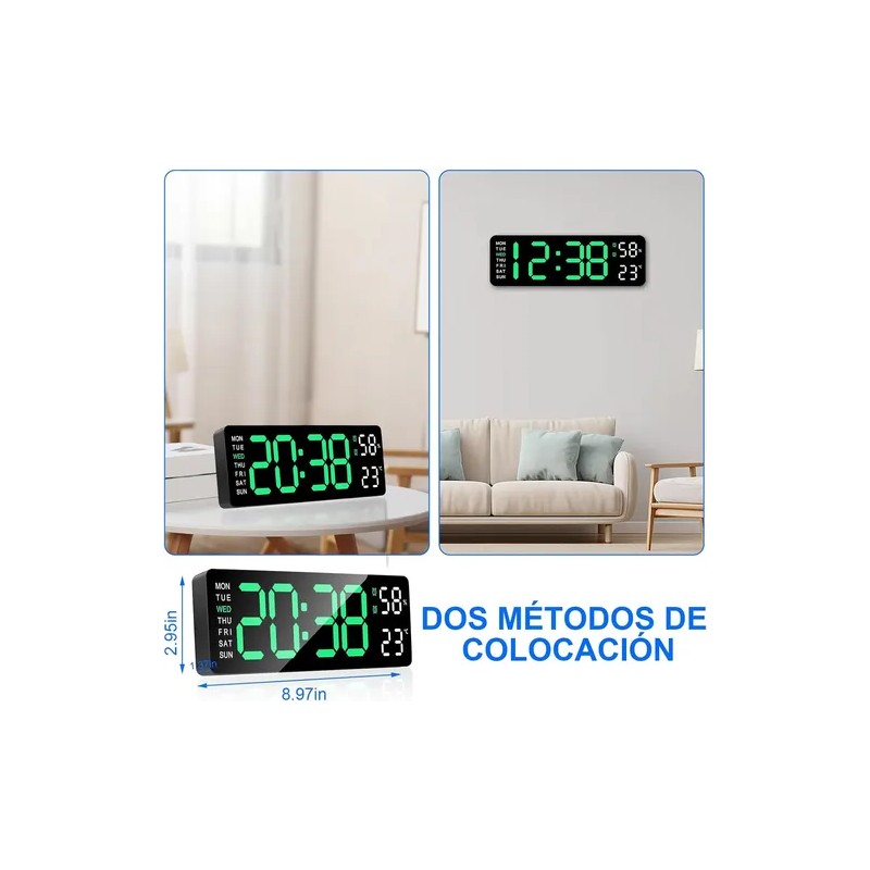 Reloj De Pared Digital Con Termómetro, Alarmas Y Calendario