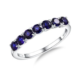 RANDES Blue Sapphire Rings for Women 925 Sterling Silver 7 Stone Ring Eternity Band September Birthstone Ring Size 7