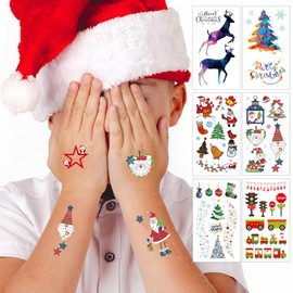 Christmas Temporary Tattoos for Kids, 24 Sheets Christmas Fake Tattoo Stickers Santa Claus Snowman Trees Cute Tattoo Stickers Christmas Holiday Party Favors (Christmas-2)