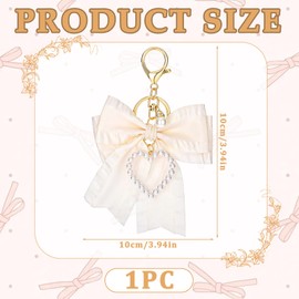 Apausvcm Pearl Bow Keychain, Beige Pink Bowknot & Pearl Keyring Charms Heart Keychains for Women Handbag Cute Purse Charms Pendant Bowknot Charm Keychain Accessories Gift for Car Keys