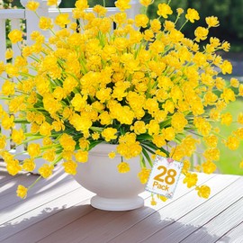 TURNMEON 28 Bundles Artificial Flowers for Outdoors Fake Plants, UV Resistant Faux Plastic Artificial Plants Cemetery Flowers for Spring Summer Decor Window Box Porch Indoor Home Decor (Yellow)