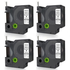 DOREE D1 45013 Compatible with Dymo D1 Label Tape 12 mm x 7 m Black on White UV-Resistant Plastic Label Tape D1 45013 Compatible with Dymo LabelManager 160 210D 360D 420P PnP 500TS (Pack of 4)