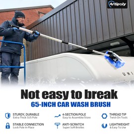ARTIPOLY 65'' Car Wash Brush with Long Handle, Scratch-Free Car Cleaning Kit with Soft Wash Brush, Tire Brush, Window Squeegee, Car Wash Mitt, Microfiber Cleaning Head & Extension Pole