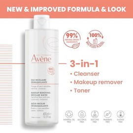 AVENE, Agua micelar desmaquillante facial, limpia, calma e hidrata, para piel sensible, 400ml
