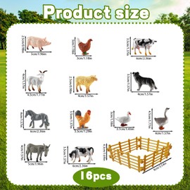 Farm Animals for 2 Year Olds, 12 Realistic Farm Animal Figures with 4 Fences, Educational Toy Set for Toddlers, Plastic Farm Animals for Kids, Farm Animal Toys for 2+ Year Olds