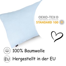 PinkZebra Organic Muslin Cushion Cover 40 x 80 cm for Children & Adults, Soft Pillowcase GOTS Certification, Made in EU, Cushion Cover with Zip, Blue