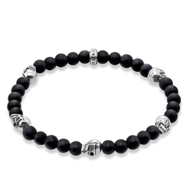 Thomas Sabo A1097-023-11 Men's Bracelet Skull Obsidian Black 925 Sterling Silver, Sterling Silver, Pearl