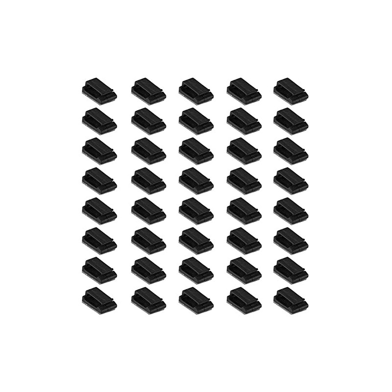 Clips Autoadhesivos para Organización de Cables, 40 Piezas, Negro, Plástico,