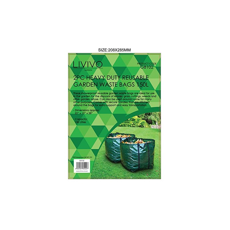 LIVIVO Set of 2 Heavy Duty Reusable 150L Garden Waste