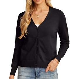 GRECERELLE Black v Neck Jumper Cardigan Ladies Cardigan Longline Long Sleeve Cardigan Chunky Cardigans (Black, XL)