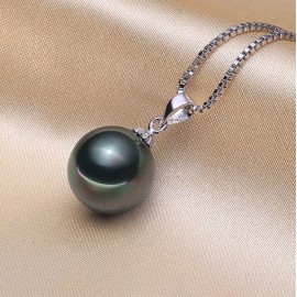 Tahitian Black SHELL Pearl 14mm pendant 925 Silver 18" Necklace Holiday gift Box
