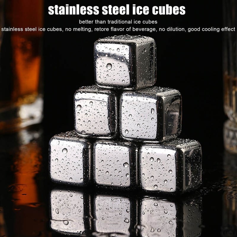 4Pcs Stainless Steel Ice Cubes Reuseable Polishing Beverage Chilling Stones