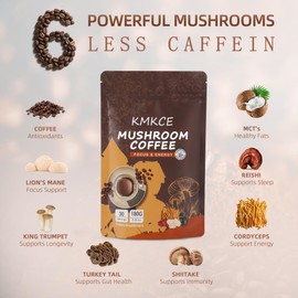 Mushroom Coffee, 6 Organic Mushrooms with Lion's Mane, Reishi, Cordyceps, Shitake, King Trumpet & Turkey Tail, Instant Coffee Powder for Energy, Digestion Immune Support,30 Servings