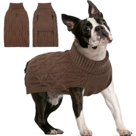 FUAMEY Dog Sweaters for Medium Dogs,Cold Weather Dog Knitwear,Thick Warm Dog Turtleneck,Dog Pullover Cable Sweater,Dog Winter Clothes for French Bulldog,Boston Terrier,Beagle Brown M