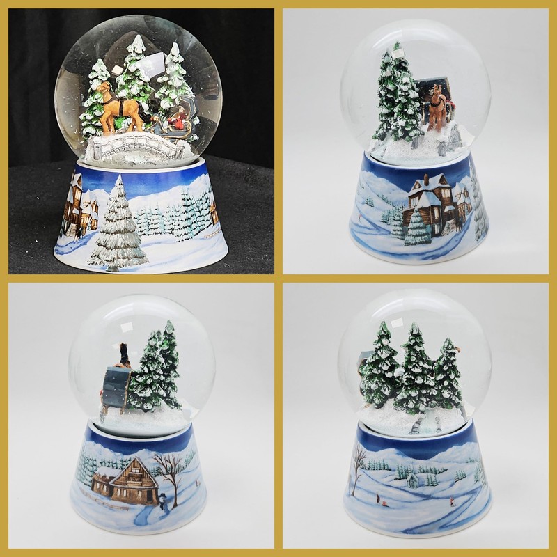 Christmas Snow Globe with Music, Nostalgic Carriage Ride Over Bridge,