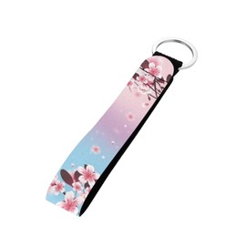 GIFTPUZZ Cherry Blossom Keychain Lanyard Wristlet Strap with Metal Ring for Car Keys, Backpacks, Coin Purse, Wallet and Makeup Bag