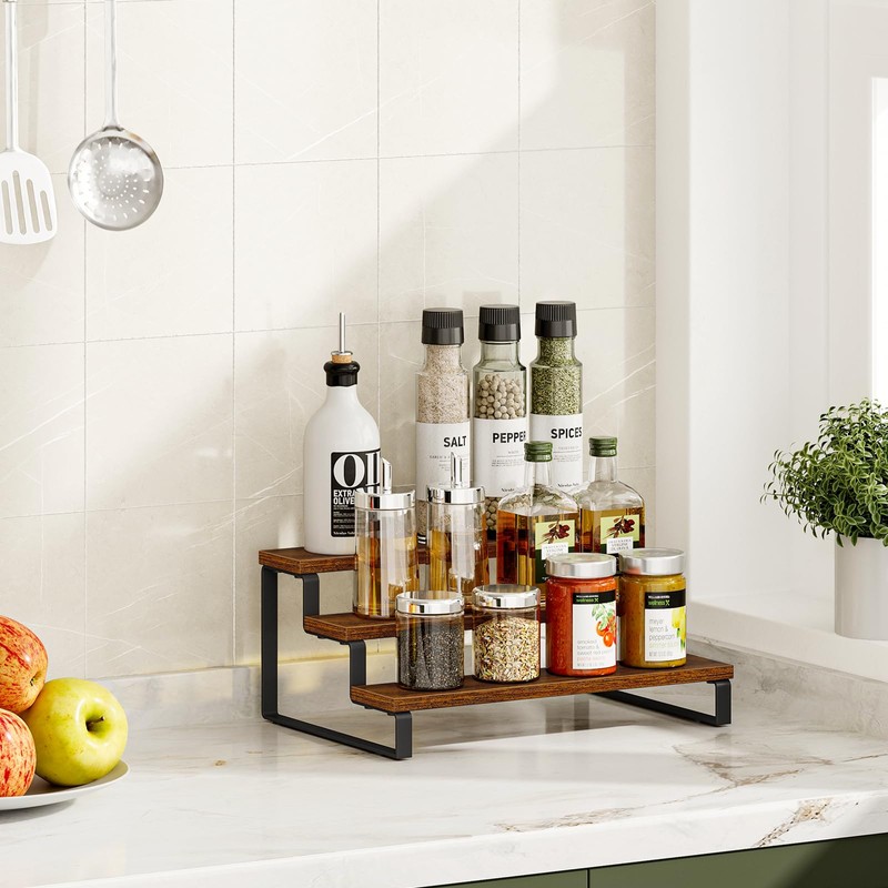 Giikin 3-Tier Spice Rack, 13.8 Inch Wood Step Shelf Countertop