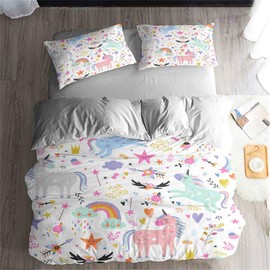 Beautiful Animal Unicorn Duvet Cover Bedding Set,Duvet Cover and Pillowcase, 3 Piece Set Bedding (Duvet Cover + 2 Pillowcases) Twin Full Duvet Cover (K,Single-135x210cm)